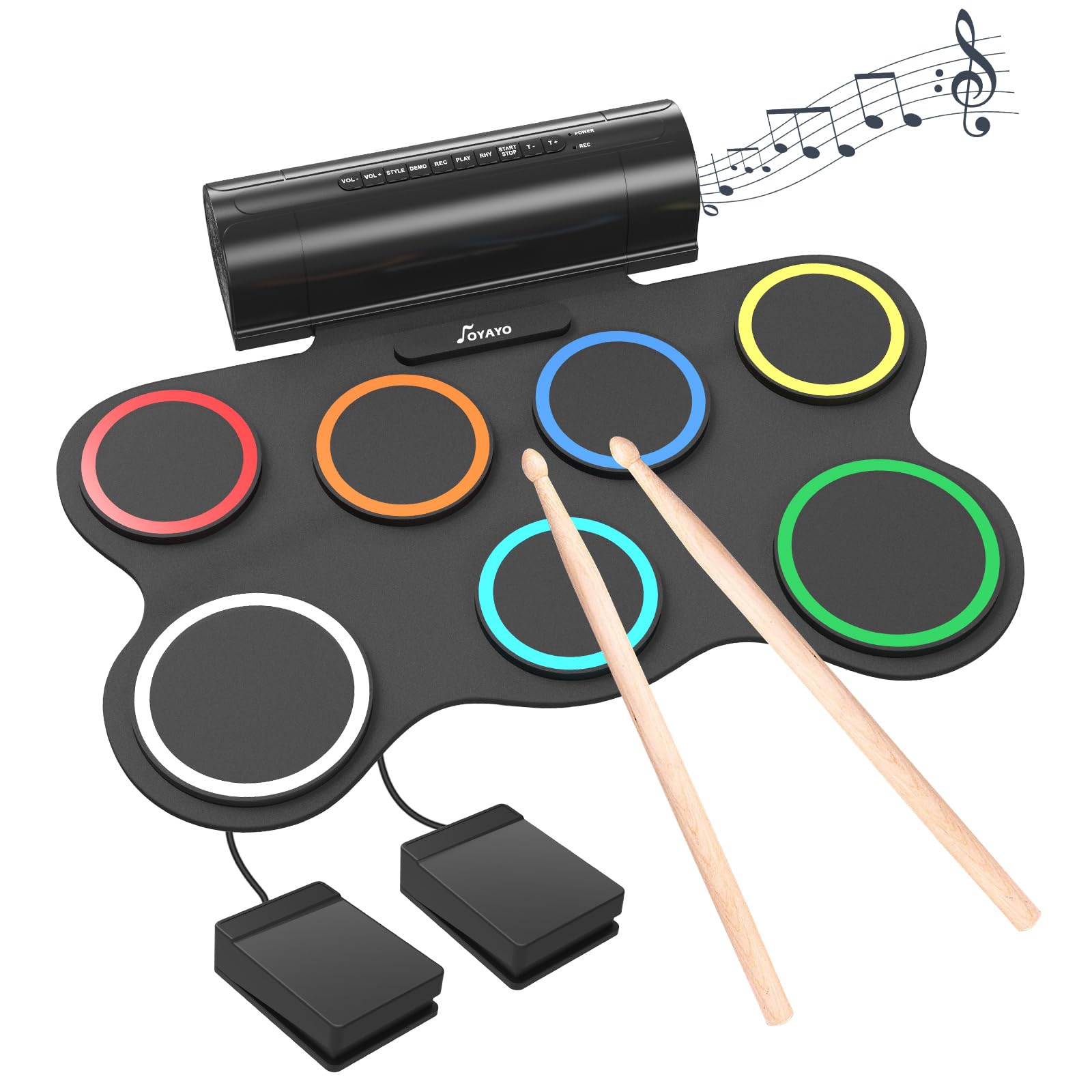 Sponsored Ad - 7 Pad Electronic Drum Set, Roll Up Drum Practice Pad Midi Drum Kit with Headphone Jack, Built-in Speakers Pedals Sticks 6 Hours Playtime, Rechargeable, Christmas Gift for Beginners