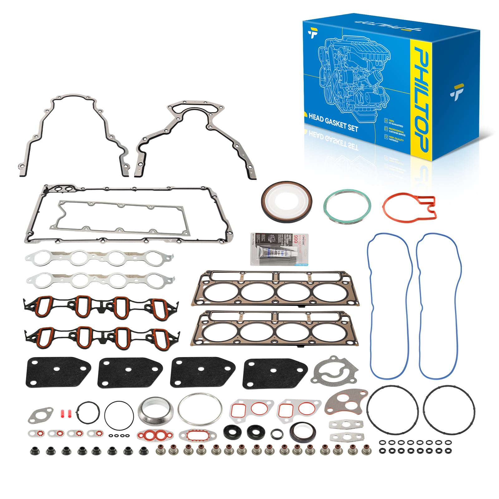 PHILTOP HS26191PT-1 Head Gasket Set Fit for Chevy Silverado 1500 Classic Tahoe Suburban Avalanche Express 2500, GMC Sierra Yukon XL 1500 Savana, Escalade Rainier, for 5.3L 4.8L Engine Head Gasket Kit