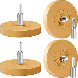 S SATC Decal Eraser Wheel Adhesive Remover Tool with Drill Adapter 4 Pack Rubber Wheel Decal Remover for Drill Emblem Removal Tool for Auto Body Metal Glass