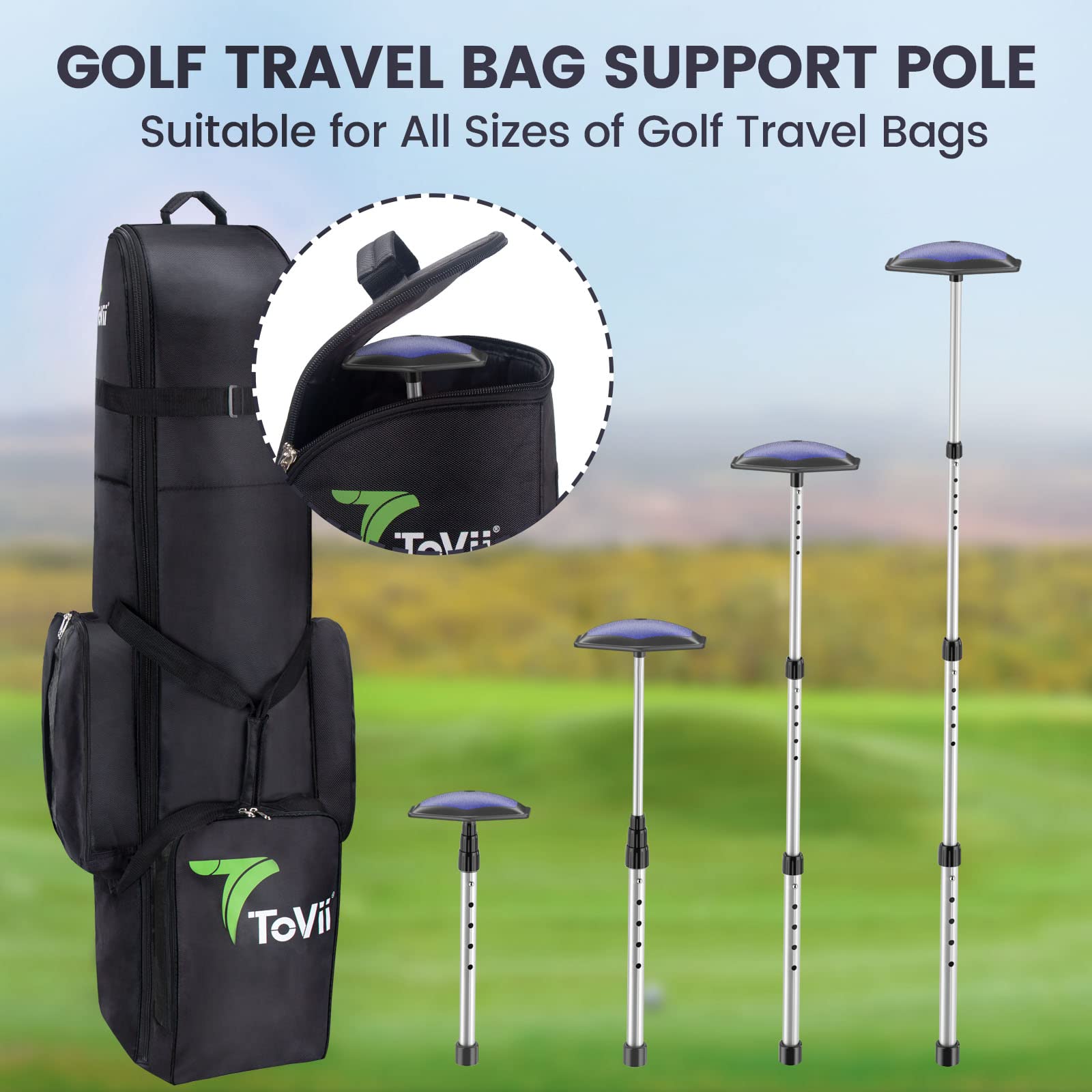 ToVii Portable Golf Club Stiff Arm Support Protector Travel Bag, Sturdy Aluminum Pole, Fully Adjustable to Protect Clubs