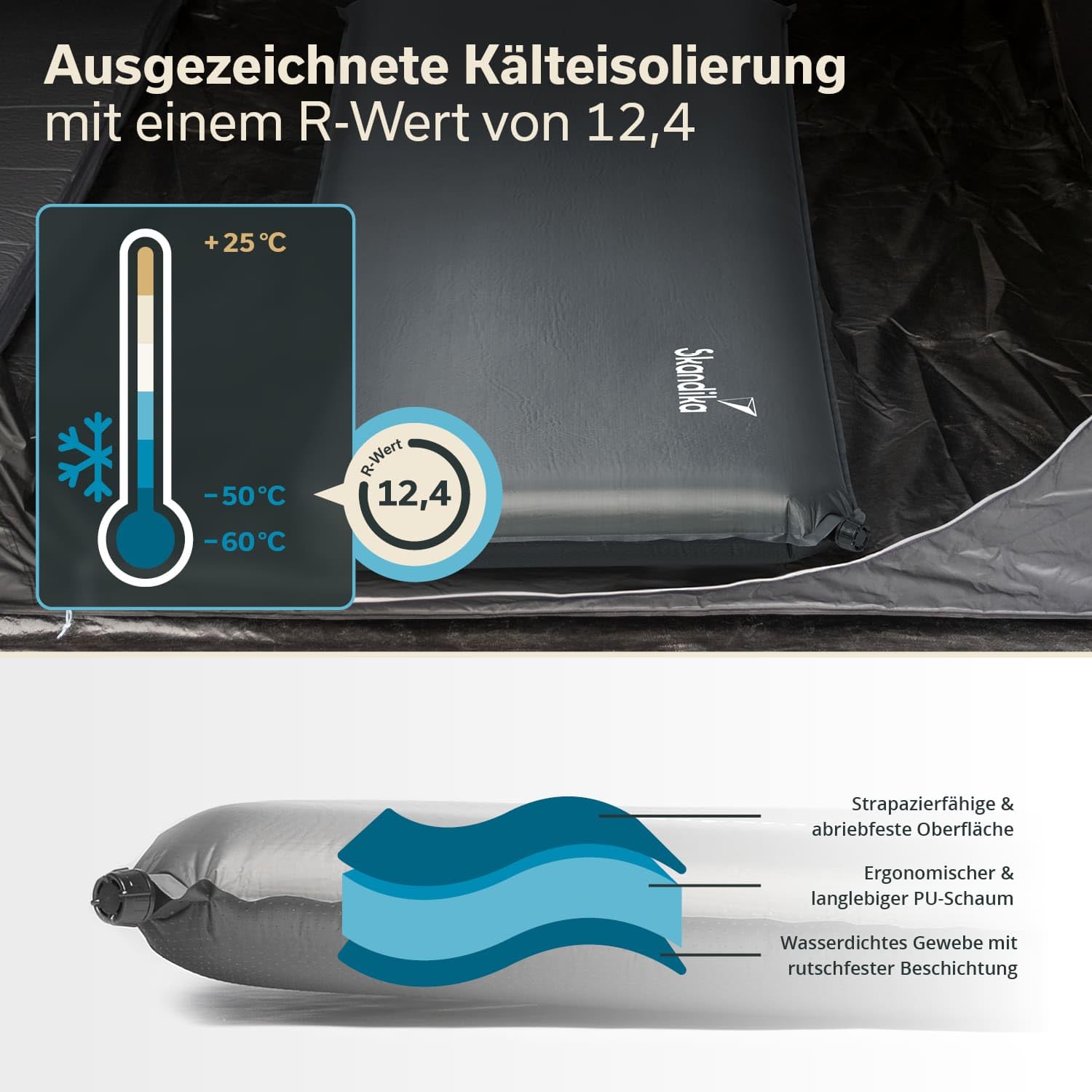 Skandika Premium Easy Isomatte Single/Double 3D | 10 cm dick, selbstaufblasend, leicht, faltbar, selbstfüllender Schaumstoff, Gästematratze, Luftmatratze | Camping, Outdoor, Zelt, Auto