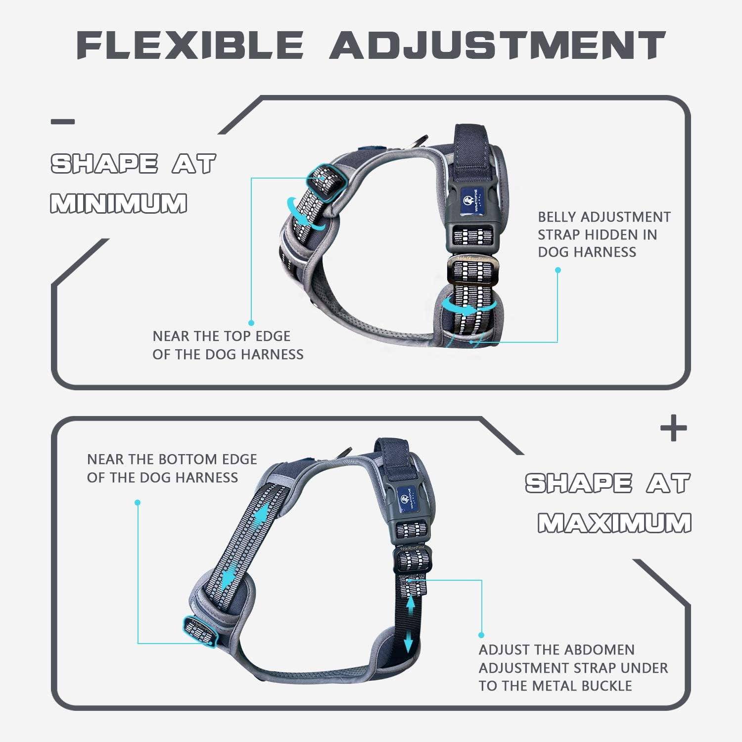 WALKTOFINE Dog Harness, No Pull Reflective Adjustable Dog Harnesses with 27 Leash Clips, Dog Vest Harness with Easy Control Handle for Small Medium Large Dogs