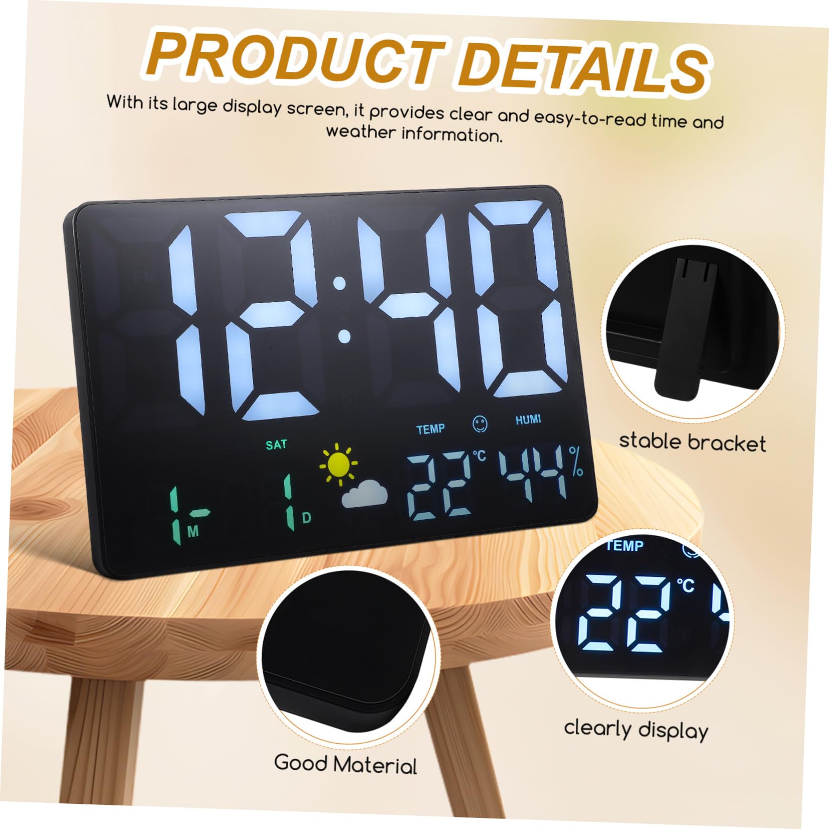 UPKOCH Orologio da Parete e Temperatura Grande Display Digitale LED Nero | Allarme Integrato, Rileva Umidità, Previsioni Meteo per Casa e Ufficio