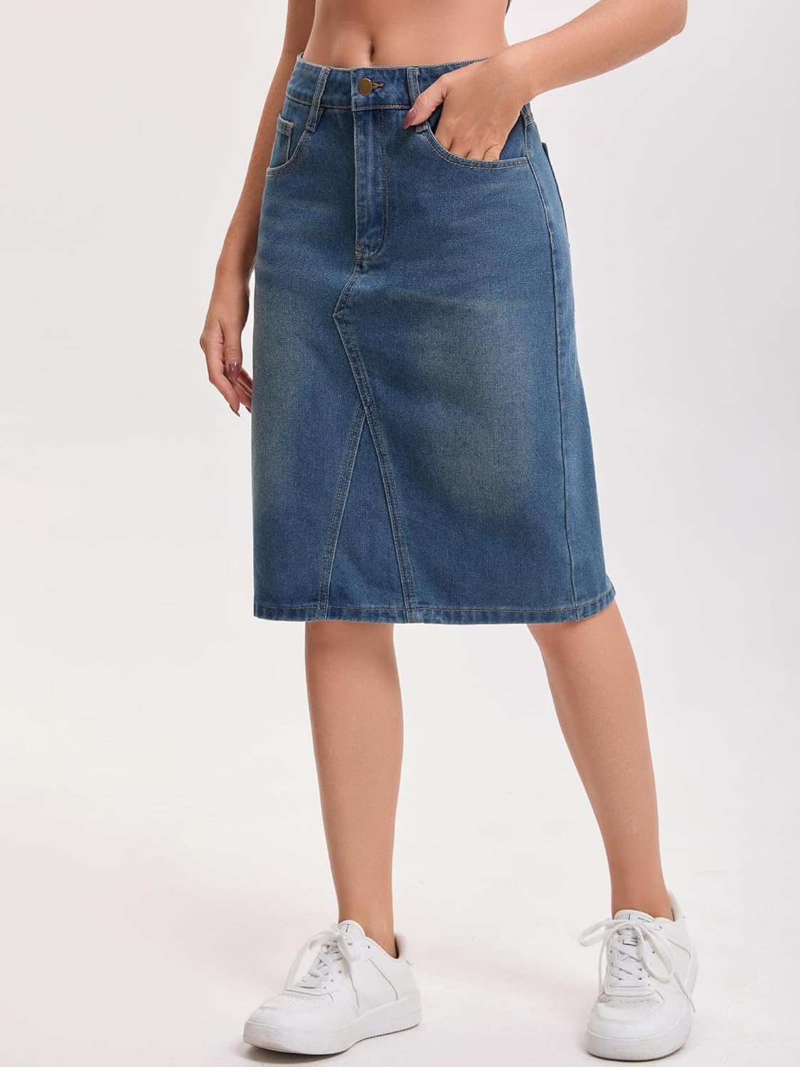 Women's Denim Skirt High Waisted 2026 Summer Washed A-Line Midi Jean Skirts - Image 2
