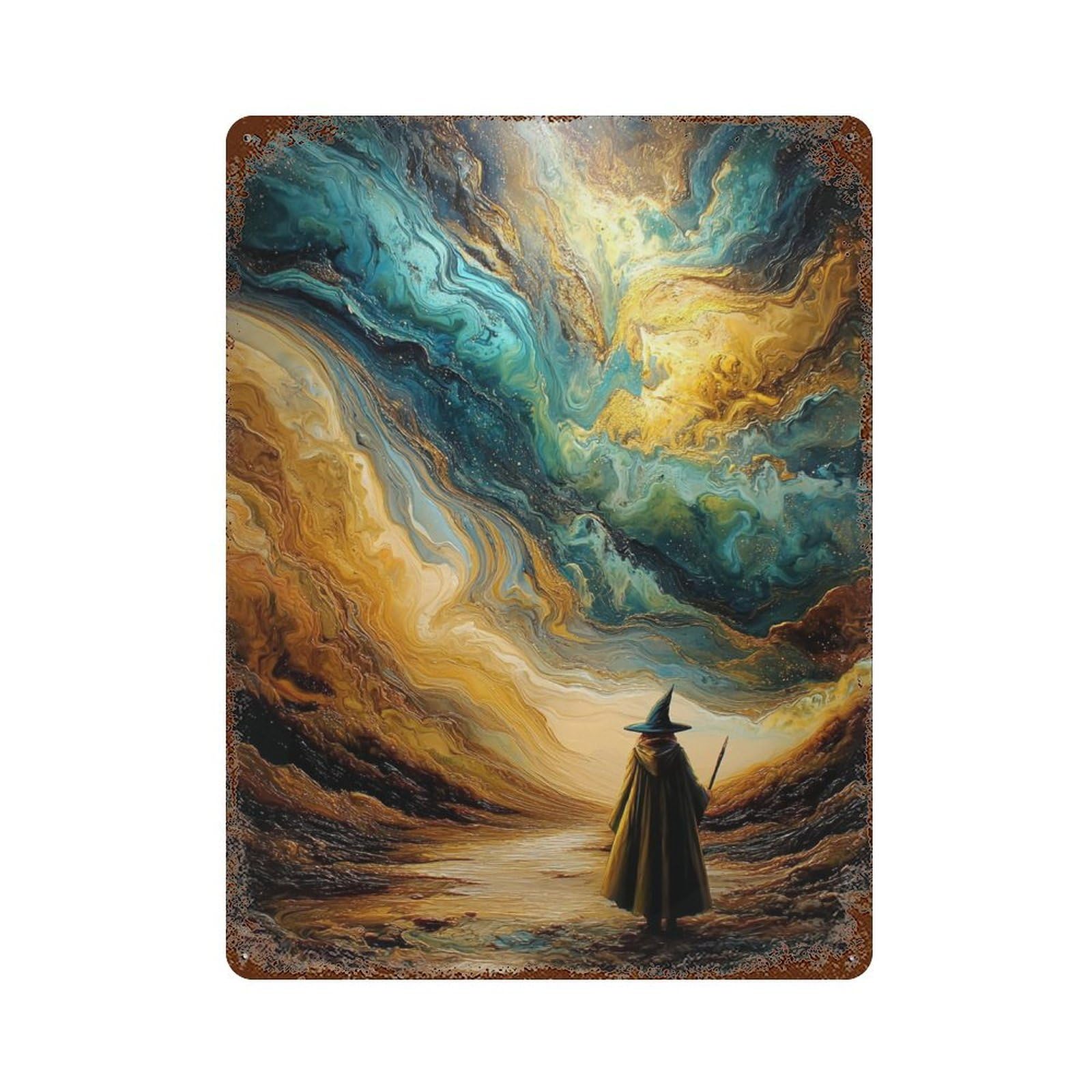 Rusty Metal Tin Sign Magical Wizard Journey 15.7"x11.8", Vintage Wall Decor for Shed, Workshop And Garage Wall Decor