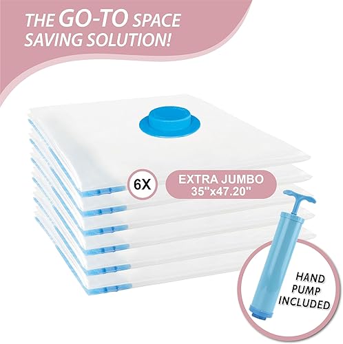 Miniatura 4 de Paquete de 6 bolsas de almacenamiento al vacío jumbo XXL, bolsas de sellado al vacío extra grandes para edredones, ropa de cama, almacenamiento