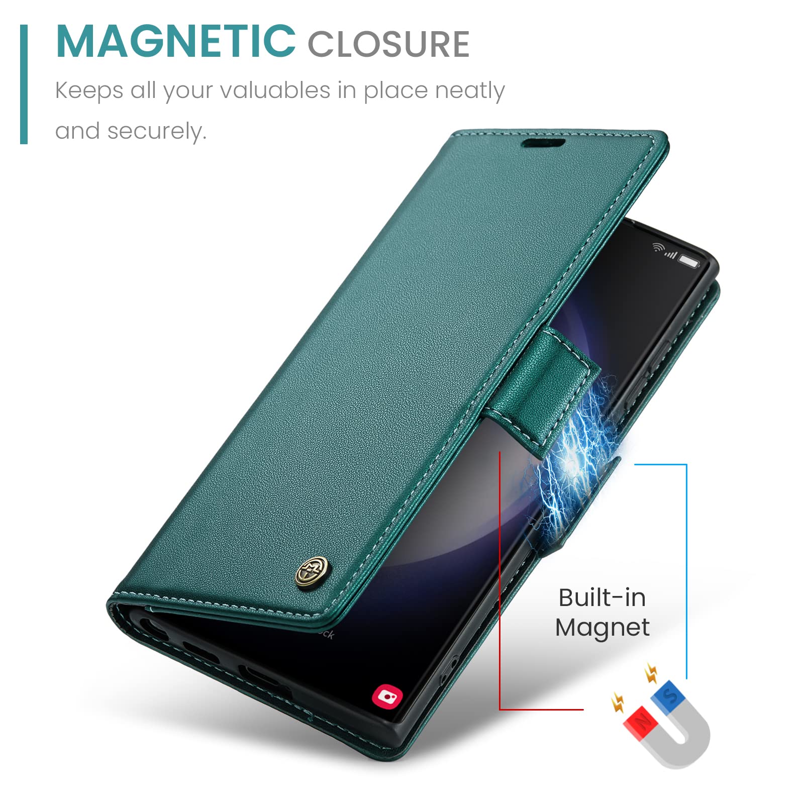 UFinetech Wallet Case for Galaxy S23 Ultra, RFID-Blocking, Card Holder, Slim, Shockproof Flip Cover with Magnetic Closure - Image 3