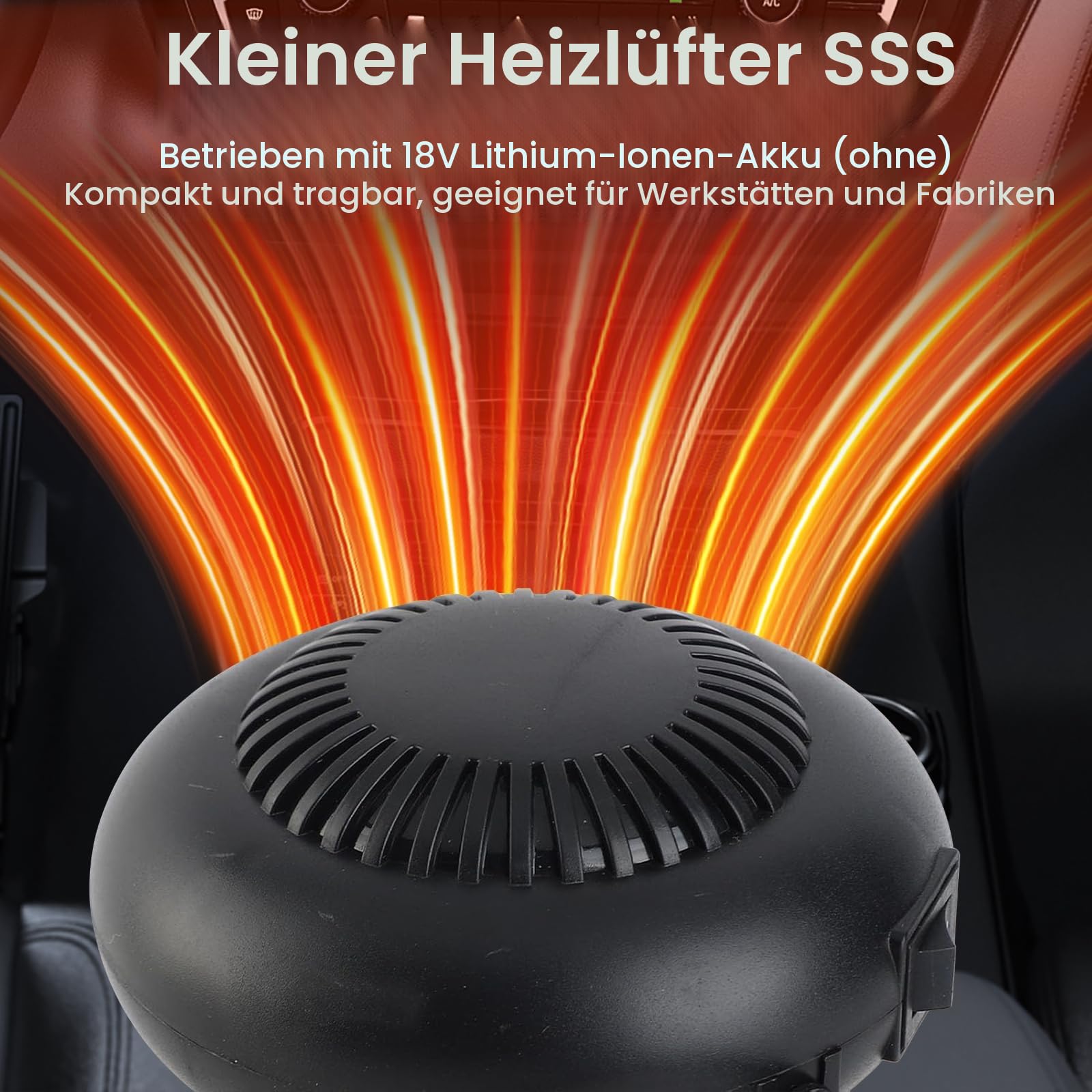 Eznaobo Auto Heizung mit Akku, 170W Heizlüfter Auto Heizun,Mini Akku Heizlüfter mit Kippschutz,2 Stufen (30-80°C),Tragbar Auto-Heizlüfter mit Kippschutz für Auto, Büro & Zuhause (2 Batterie)