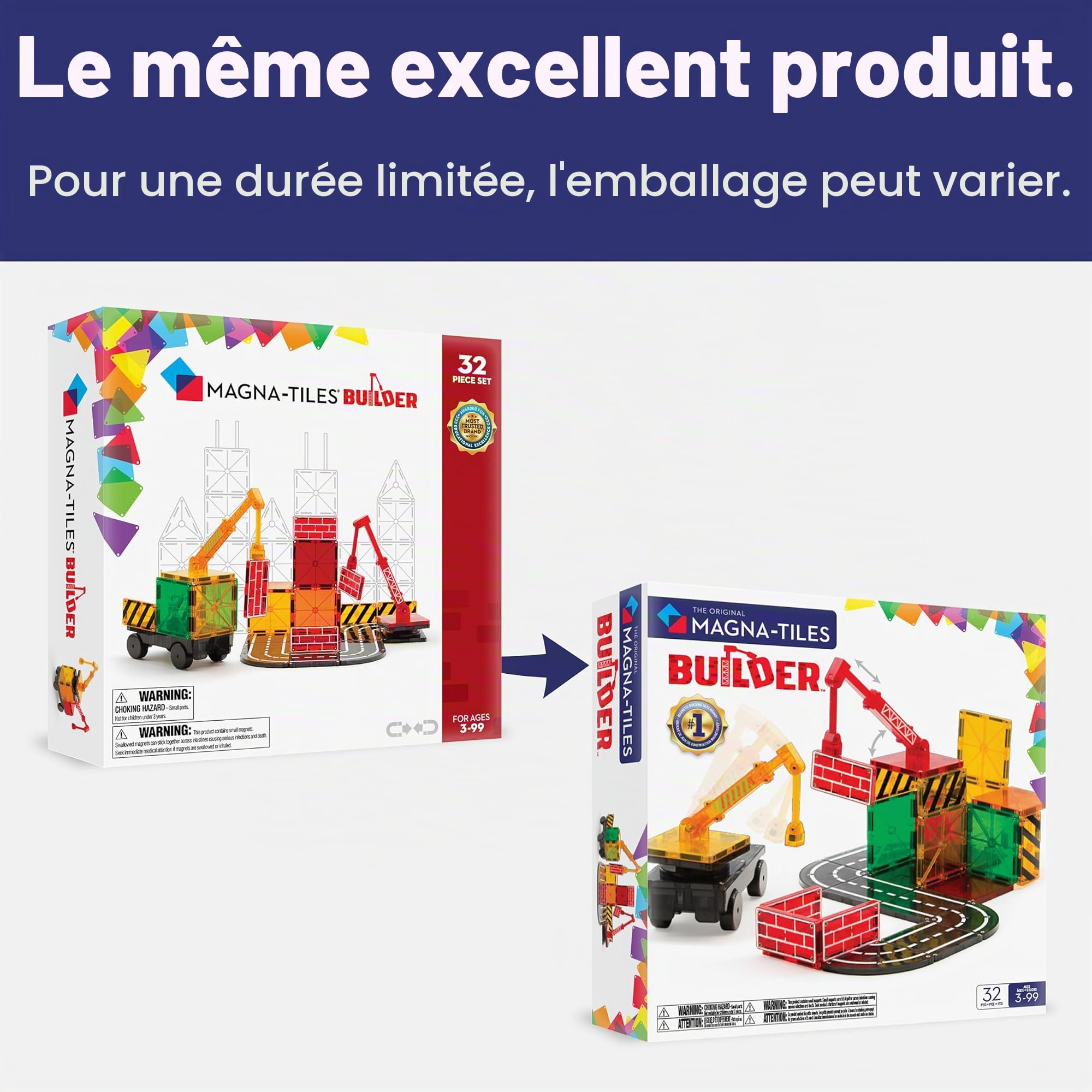 Magna-Tiles® Builder 32 Piece Set, The Original Magnetic Building Tiles for Creative Open-Ended Play, Educational Toys for Children Ages 3 Ans + (32 pièces)
