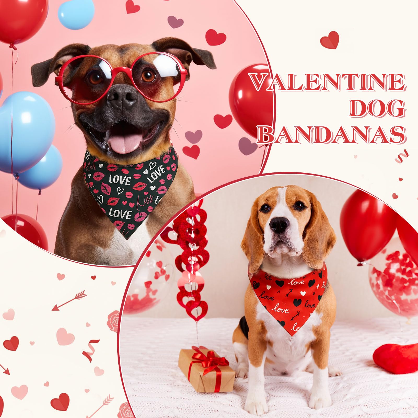 Shyyween Lot de 100 bandanas souples réglables pour la Saint-Valentin pour chiens de petite, moyenne et grande taille (65,6 x 45 x 45 cm)