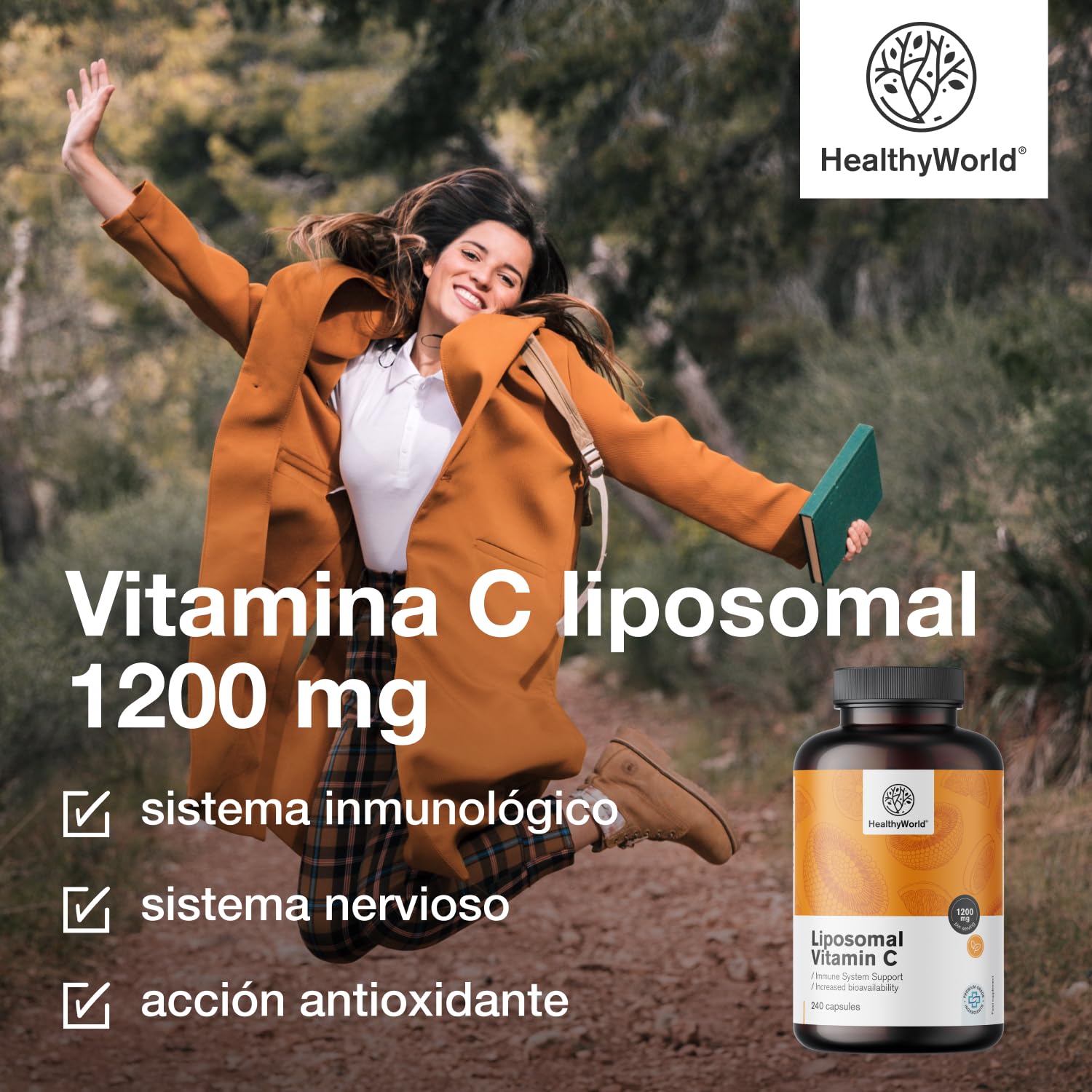 HealthyWorld Vitamina C liposomal - 240 cápsulas vegetales - 1200 mg de vitamina C al día - Con complejo fosfolípido de rosa mosqueta y girasol - Suministro para 4 meses - Alta biodisponibilidad