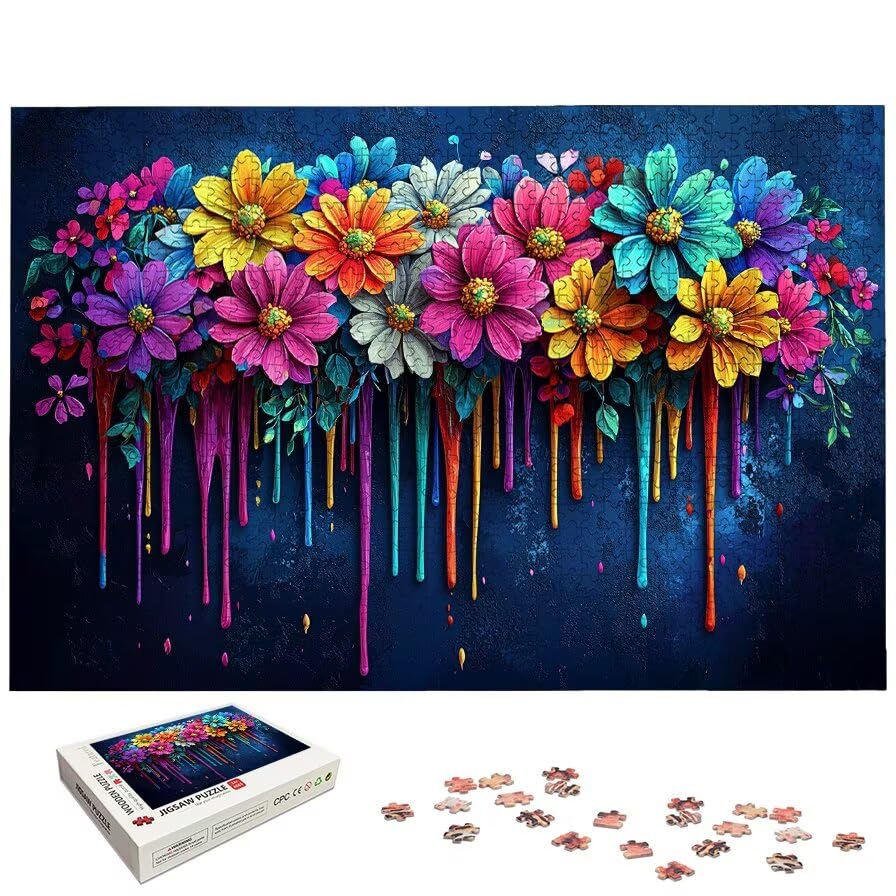 Puzzle 2000 kolorowych elementów, drewniane puzzle kwiatowe dla dorosłych, rozmiar: 100 x 70 cm, puzzle 2000 sztuk dla dorosłych, rodzinne gry edukacyjne, puzzle pomysł na prezent dla kobiet, wystrój