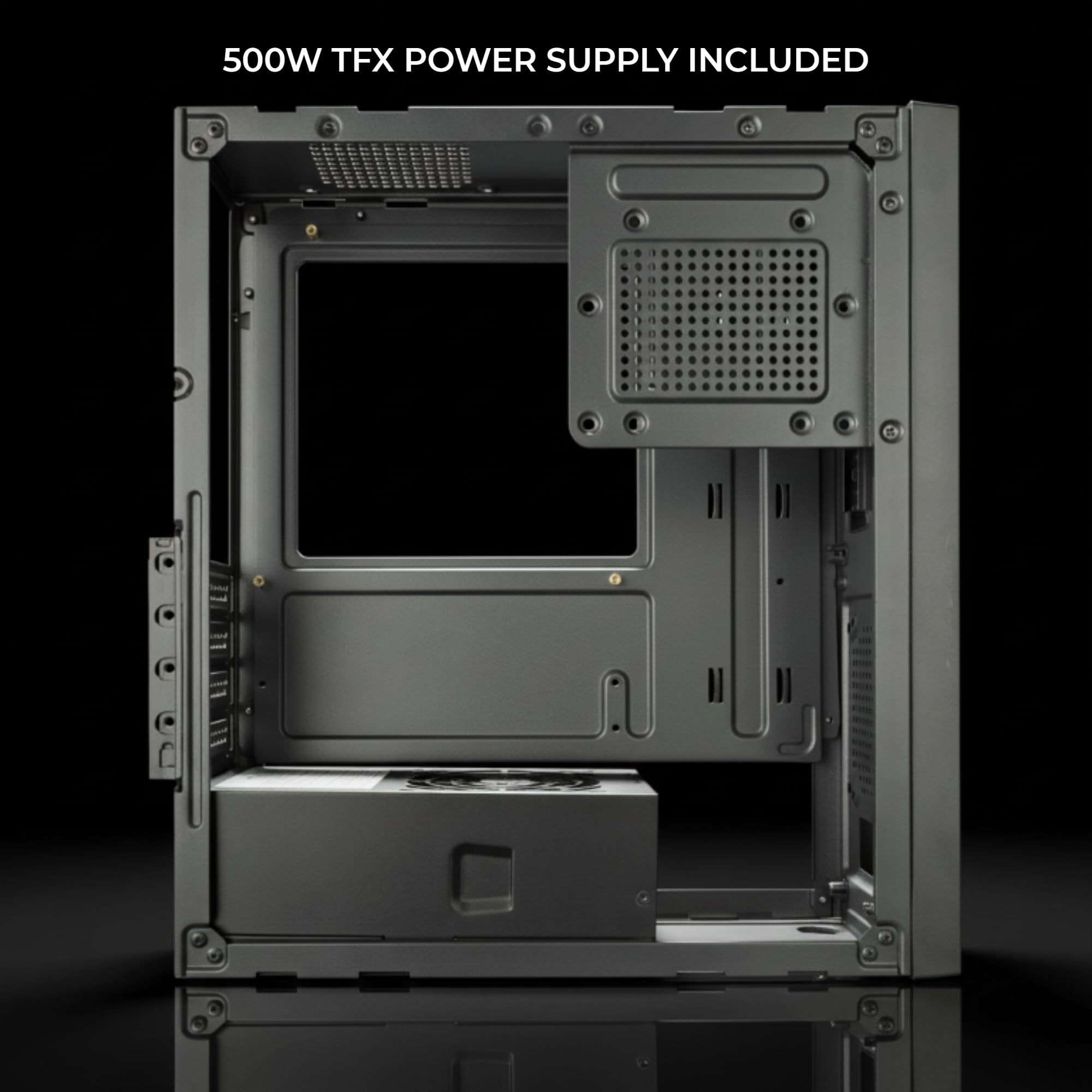 Tacens Anima ACSLIM500, obudowa PC MicroATX, smukły podwójny poziomy lub pionowy design, zasilacz TFX 500W, przedni panel z kratką Airflow, ultrakompaktowa mini wieża z USB-C i USB 3.0, czarna