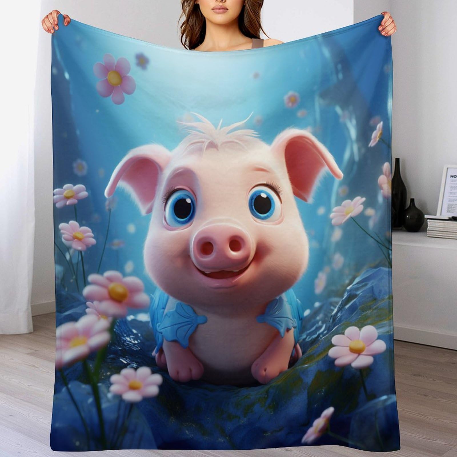 Plaid cochon mignon couverture polaire chaude et jeté de lit en peluche douce 130x150cm