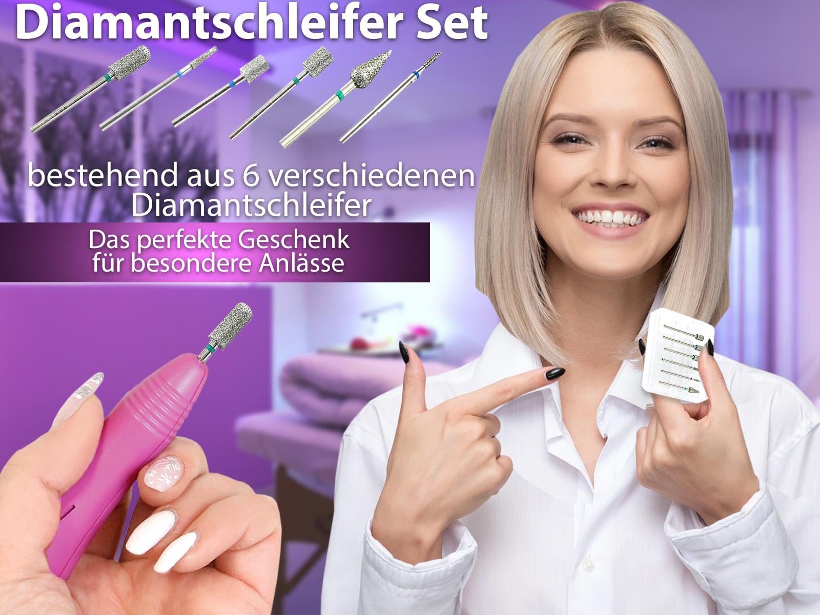 Elektrische Nagelfeile Fräser Fußpflegegerät Set für die Hand und Fußpflege | Hornhautentferner Set zur Maniküre Pediküre mit Diamantschleifer und elektrischen Nagelfräser für Hände und Füße