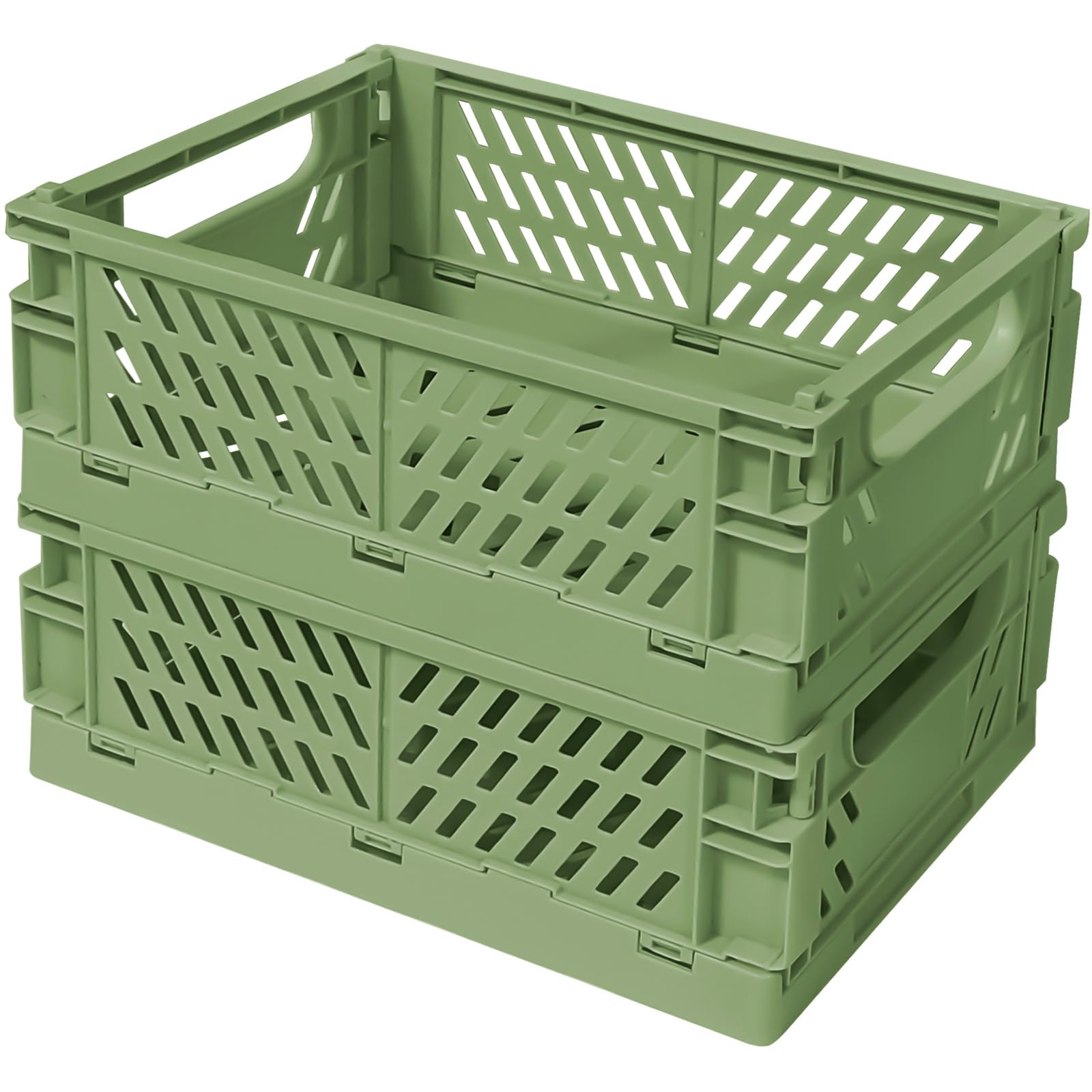 Mini Pastel Plastic Storage Bins 2Pcs Foldable Pastel Crates Plastic Basket Colorful Storage Containers Baskets for Classroom Kitchen Office Bedroom Desktop Home Decor (Green, Small: 15*10*6cm)