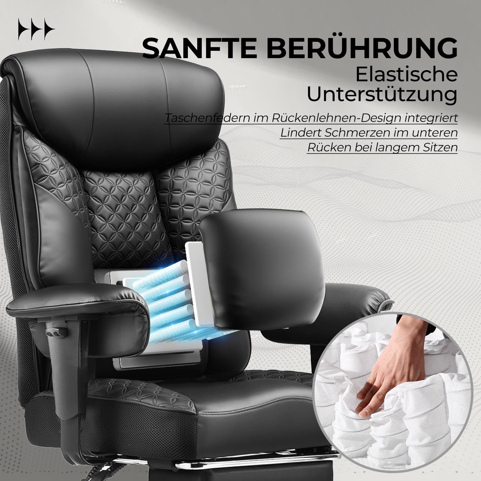 COMHOMA Gaming Stuhl für Große und Schwere Personen, ergonomischer Bürostuhl bis 180 kg, 3D Sitzkissen, verstellbar mit Fußstütze, PU-Leder, hoher Komfort für Büro & Gaming Schwarz