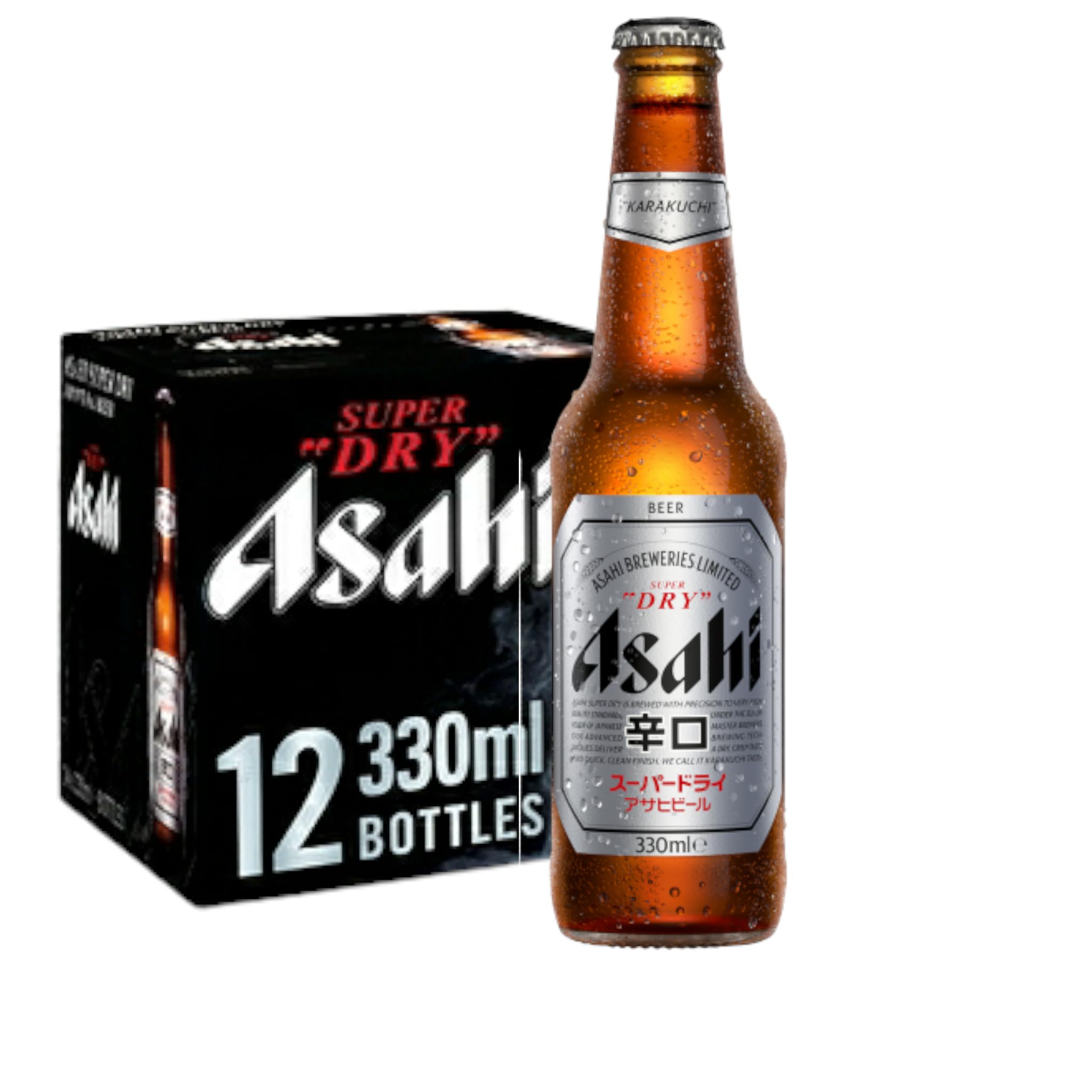 12 x Asahi Dry Beer 0,33l - die Nr. 1 Japan`s mit 5,2% Vol. - inkl. Original Haus der Biere Berlin Bierdeckel