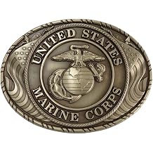 Indiana Metal Craft USMC Crest Double USA Flag Solid Brass Buckle Made In USA
