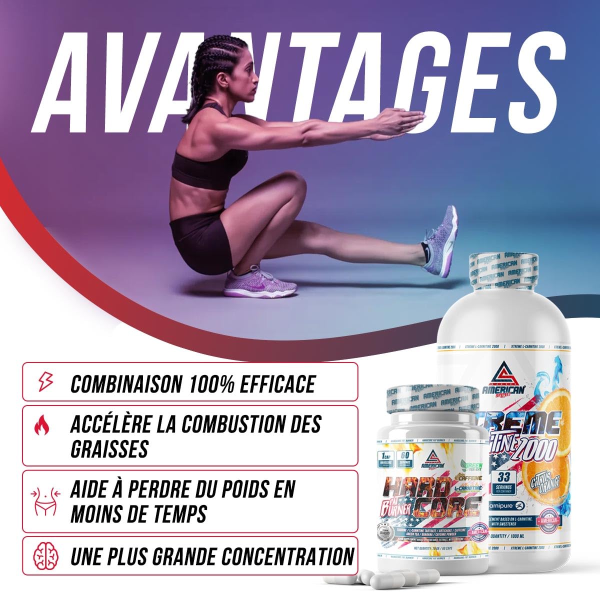 Pack L Carnitine + HardCore Fat Burner | 90 Capsules + 1 litre goût Jus d'Orange | Combinaison qui Aide à Définir les muscles, Brûler les graisses et Coupe Faim