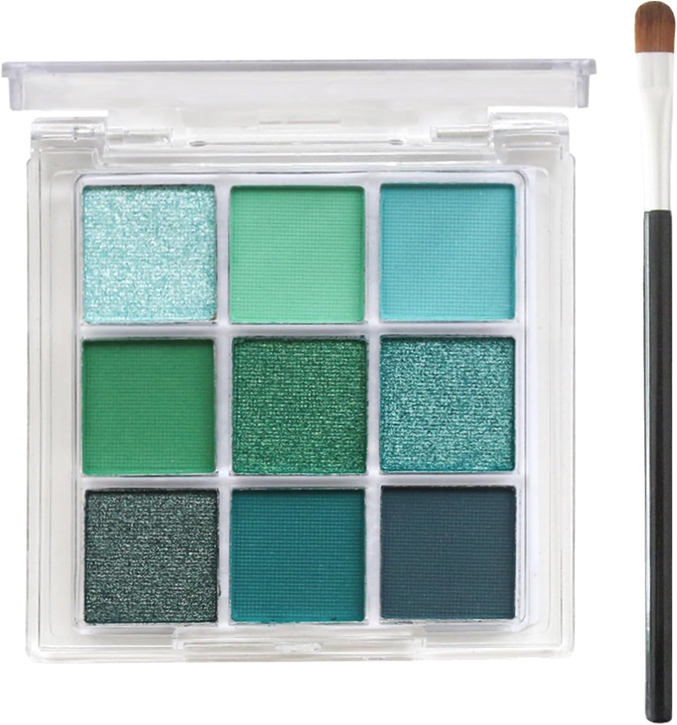 Groene oogschaduwpalet, 9 kleuren, matte glans, oogschaduwpalet met kwast, lang aanhoudend sterk gepigmenteerd, licht, fijn en glad, groen oogschaduw-palet, groene oogmake-up, avocado groen