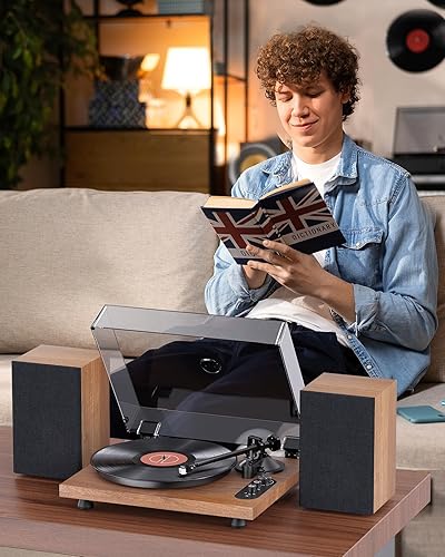 Miniatura 6 de 1 by ONE - Tocadiscos con sistema de alta fidelidad, tocadiscos Bluetooth con altavoces estéreo, preamplificador de teléfono, AT-3600L, contrapeso