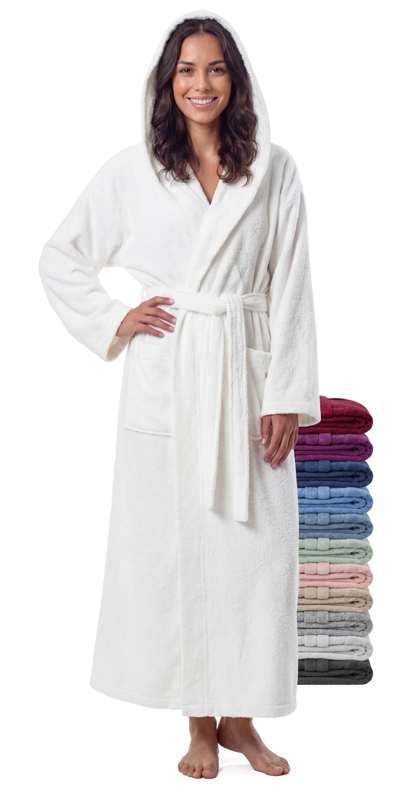 Bademantel Damen Extra Lang mit Kapuze – 100% Baumwolle Frottee 380 g/m² – Saunamantel Damen Lang, Morgenmantel, Hausmantel, knöchellang, dick, flauschig, XS-XXL