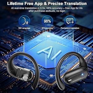 AI Translation Earbuds Real Time 164 Languages Translator Earbuds, 4-in-1 Wireless Bluetooth Earphones with Audifonos Traductores Ingls Espaol for Travel Business Meeting Learning, Magic Black