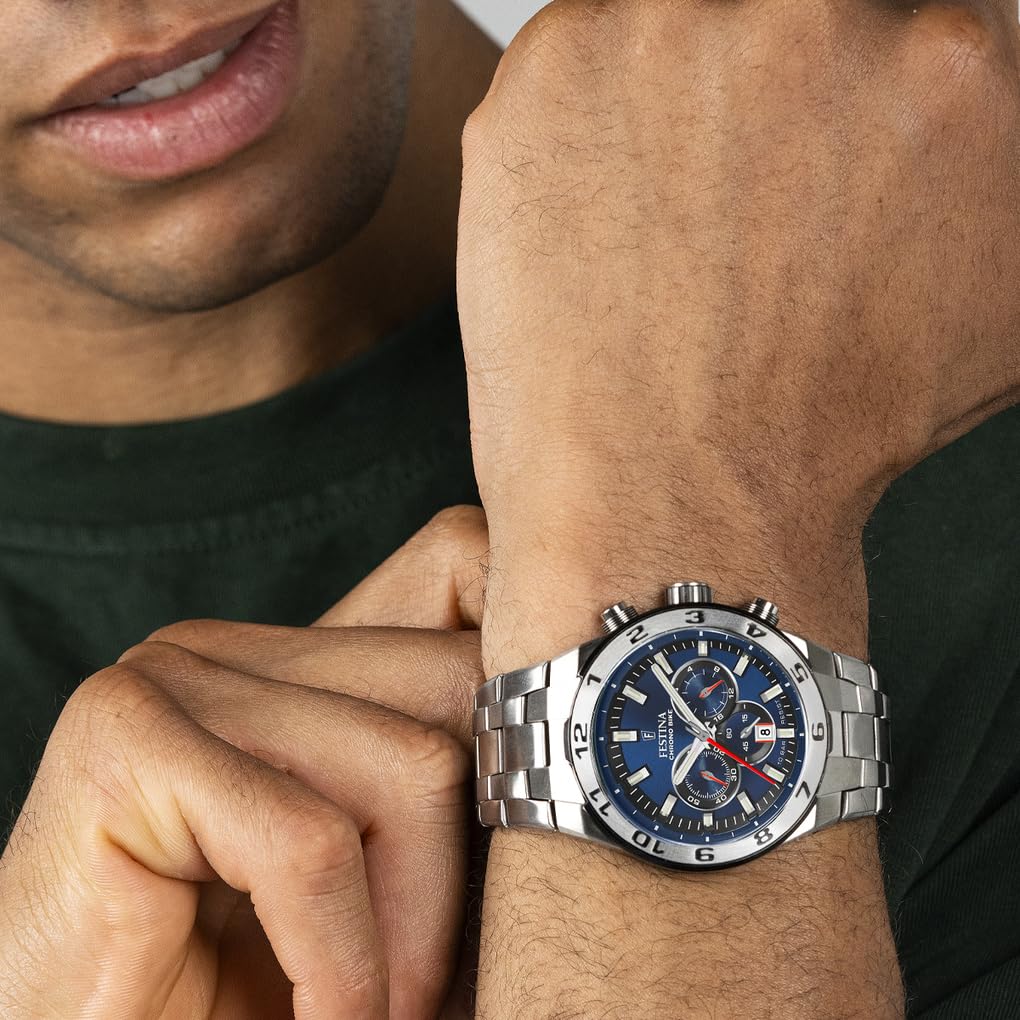 Festina Herrenuhr Analog aus Edelstahl 316l Silberfarben F20670/1 | Quarzwerk, Chronograph, Kalender, Widerstandsfähiges Mineralglas