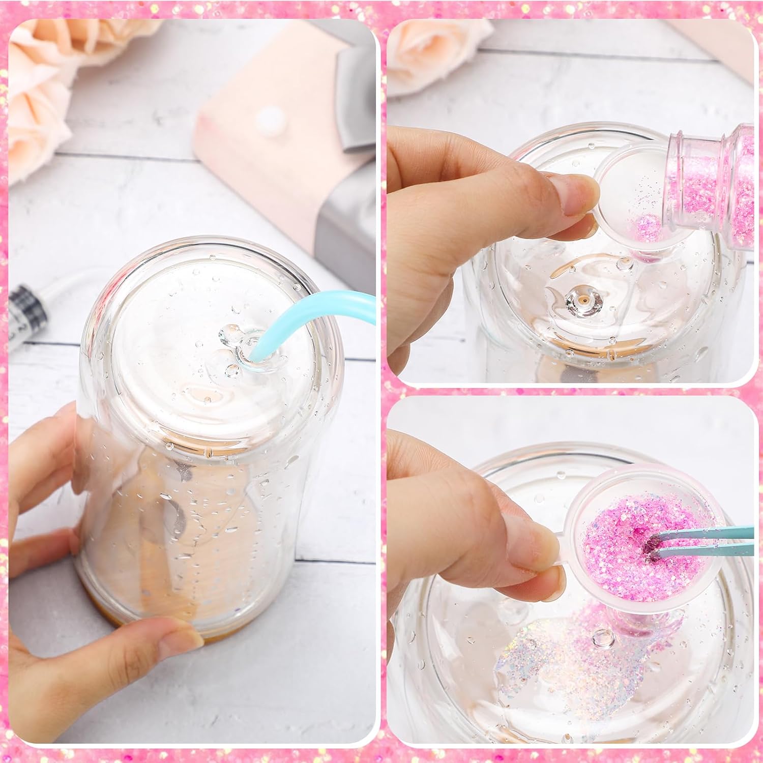 Teenyyou 5 Pcs Snow Globe Tumbler Supplies for Glitter Snow Globe DIY Contains Plastic Squeeze Bottle Small Funnel Tweezers Bent Syringe for Cup Making Supplies (Blue) - Image 3