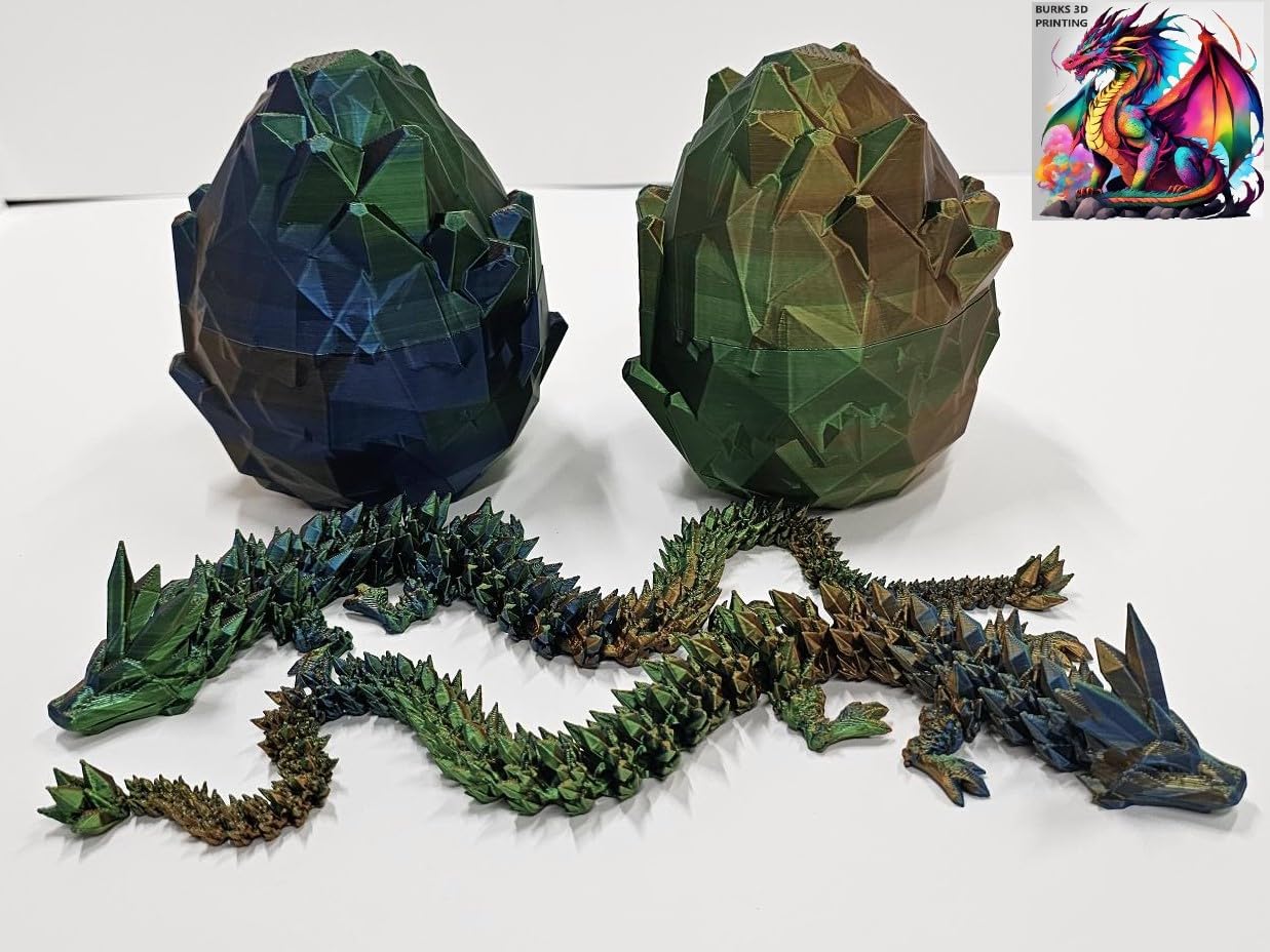 Generic 3D Printed Crystal Dragon with Matching Egg, Sensory and Fidget Toy for Adults, Articulated, Posable Flexible Dragon for Autism/ADHD, Small