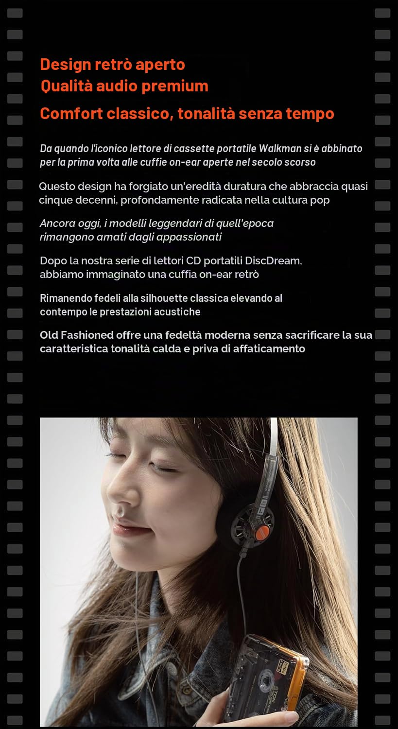 Moondrop Old Fashioned Cuffie On-Ear da 40 mm con cuffie aperte a 2 pin da 0,78 mm (jack da 4,4 mm)