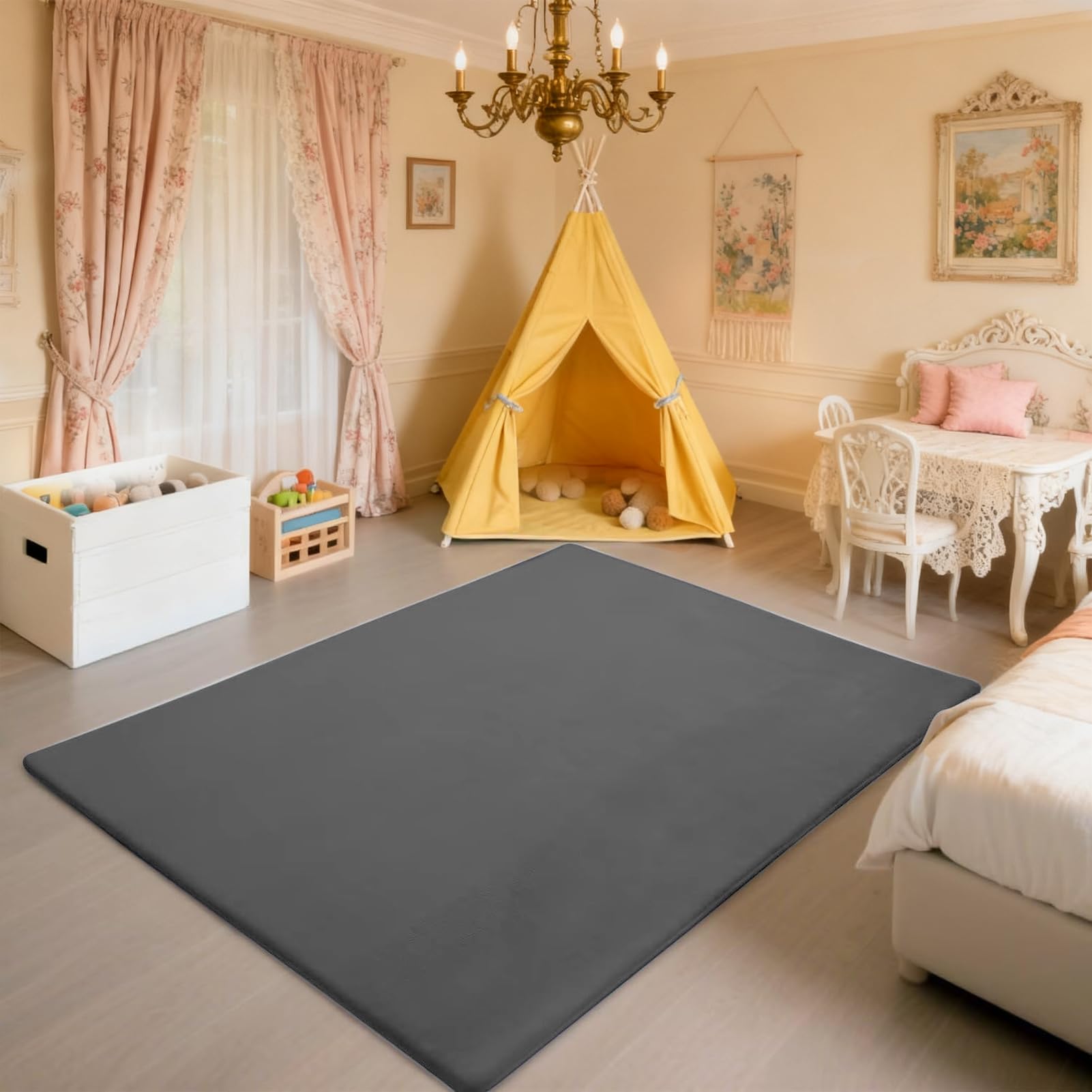 3cm Dicke Krabbelmatte Baby, Spielmatte Baby 100 x 100 cm Dunkelgrau Teppich für Kinderzimmer mit Memory-Schaum, Rutschfester Unterseite Krabbeldecke, Kinderteppich, spielteppich Kinder