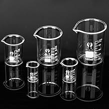 HATANSE 5 Pièces Bécher Gradué en Verre Borosilicate 5ml 10ml 25ml 50ml 100ml Béchers Forme Basse pour Laboratoire Cuisine et École