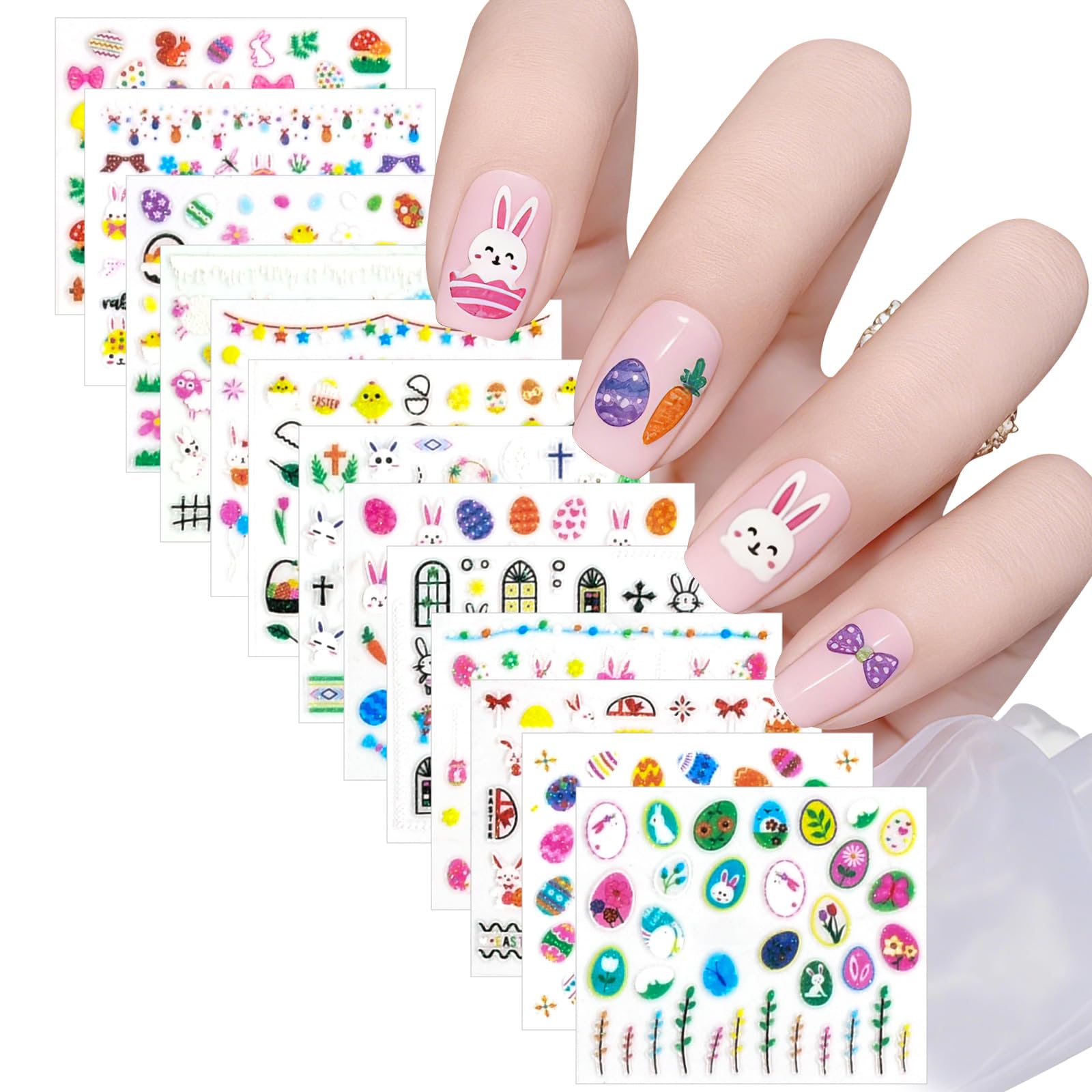 Oster Sticker Nagel, 30pcs Nagelaufkleber Ostern, Hasen Nagel Sticker, Nagelaufkleber Hase, Nagelsticker Kaninchen, Nagelkunst Aufkleber 3d, Süße Nailart-Dekorationen für Ostern(A)