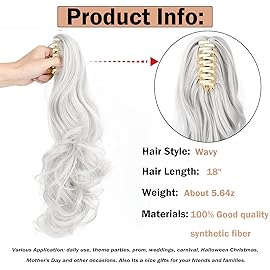 Mitrygreen Claw Clip Ponytail Extension 18 Clip in Wavy Ponytail Hair Extensions Long Pony Tails for Women Extensions Silver Grey Wave Hairpiece