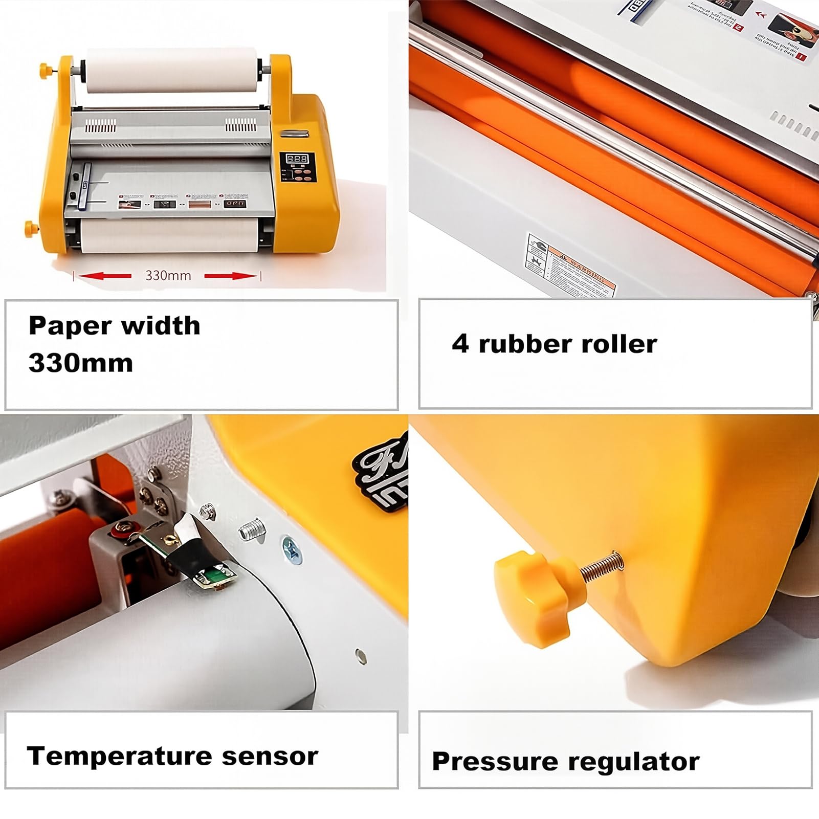 Laminator do Papieru 33 cm, Laminarka Rolkowa 600 W na Gorąco i Zimno z Inteligentną Kontrolą Temperatury, Funkcja Przód/Tył, Laminowanie Jednostronne i Dwustronne do Papieru, Prac Artystycznych
