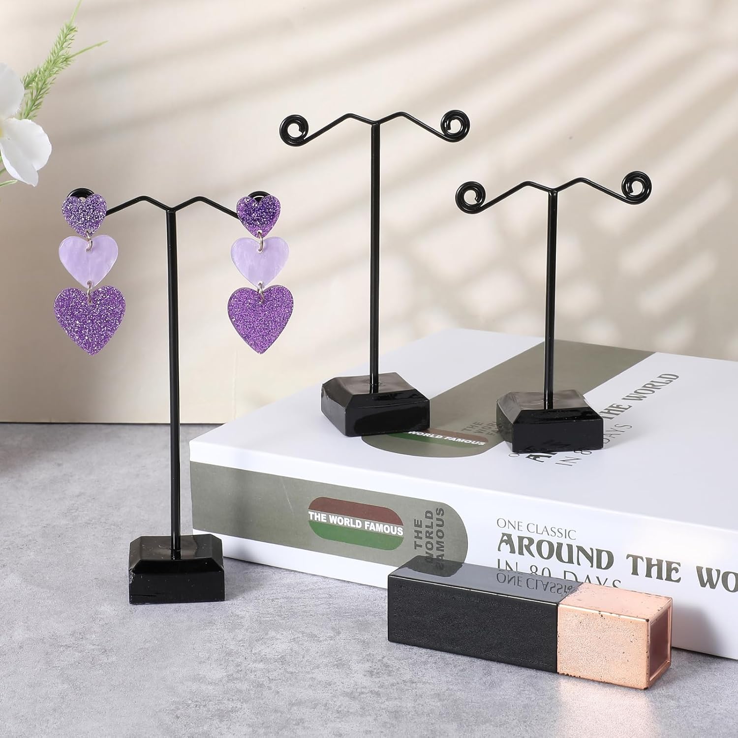 18 Pcs Black Metal Earring Holder T Bar Earring Display Stand Organizer Countertop Hanger Hanging Jewelry Towers with Acrylic Base - Image 5