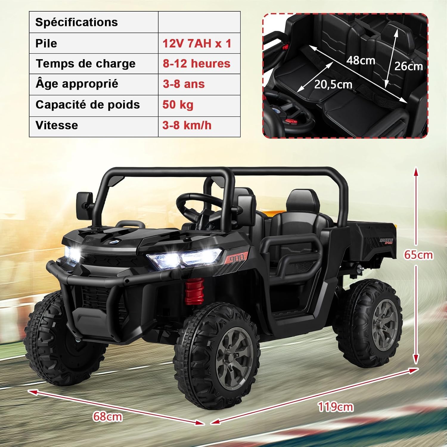 GOPLUS Voiture Electrique Enfants 2 Place avec Télécommande 2,4G, Tracteur Electrique Enfants 12V avec Démarrage Lent Musiques Intégrées, Charge 50KG 3-8 Ans (Noir)