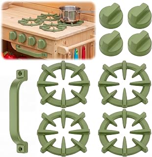9 Pcs Outdoor Mud Kitchen Accessories with Grill Burner and Knobs, Green