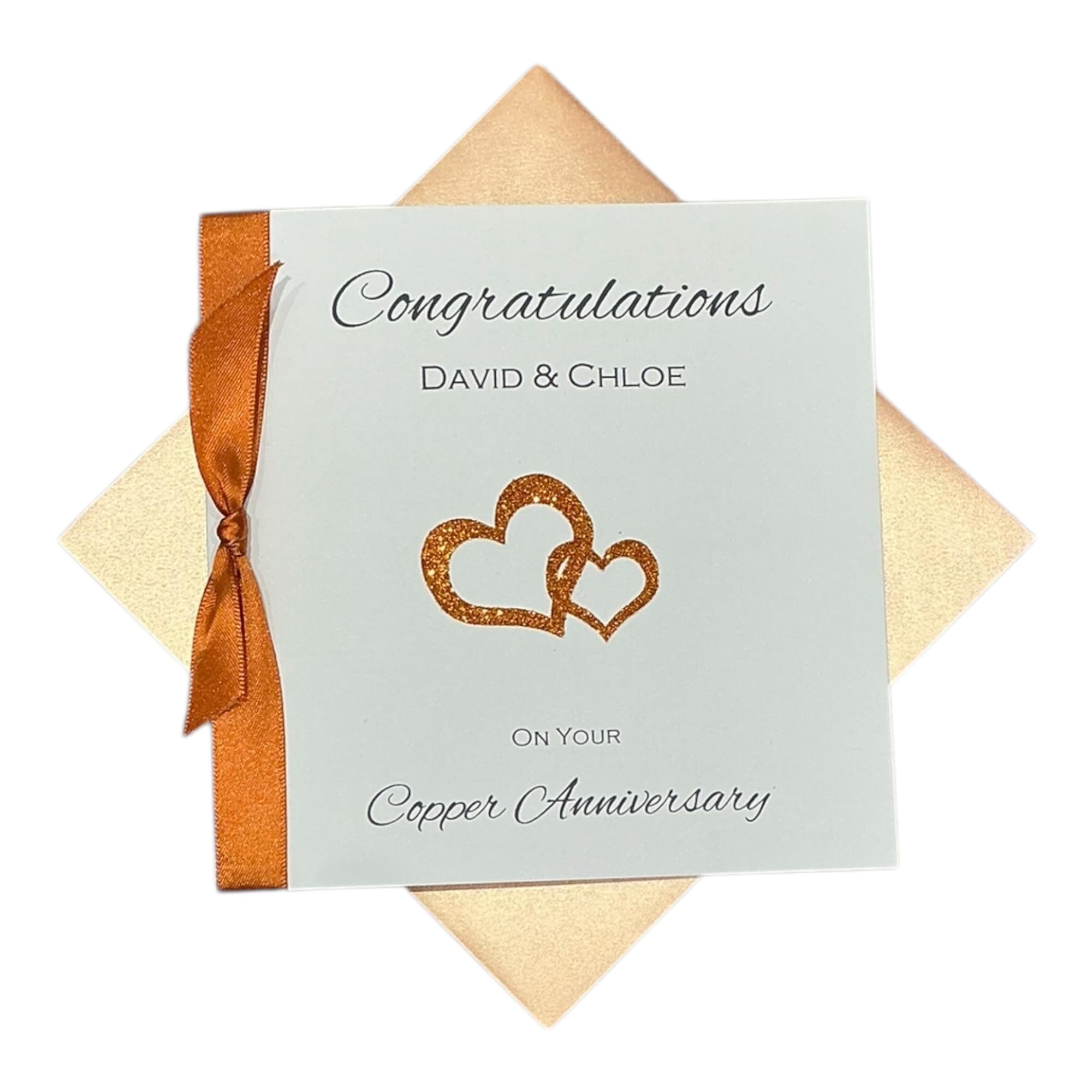 7th Anniversary Card - Copper 7 Year Seventh Wedding Anniversary Greeting Card, Personalised Gift for Wife Husband Couple Friends - Various Designs (Double Heart)
