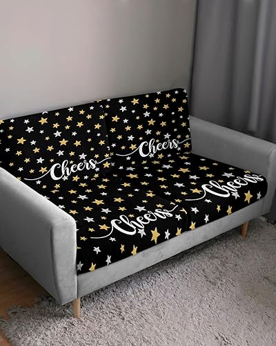 Miniatura 3 de Fundas de cojín elásticas para sofá con diseño de estrellas blancas y amarillas con parte inferior elástica, fundas protectoras clásicas negras con