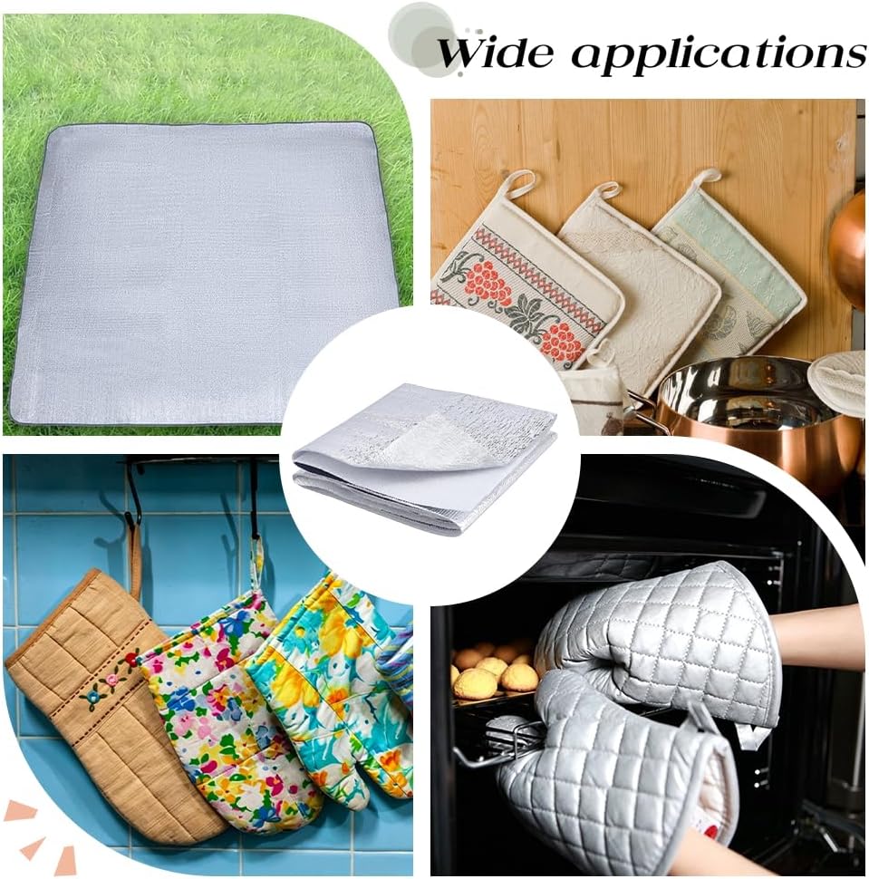 NBEADS 3 Pcs Heat Resistant Batting, 45.28x17.72x0.08 Inch Silver EPE Foam Thermal Insulation Cotton Mat Heat Reflective Insulating Lining for Potholders Oven Mitts Pot Holders DIY Kitchen Crafts