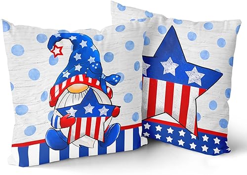 Juego de 2 fundas de almohada de 18 x 18 pulgadas para decoración del 4 de julio, diseño patriótico de estrellas y puntos de la bandera