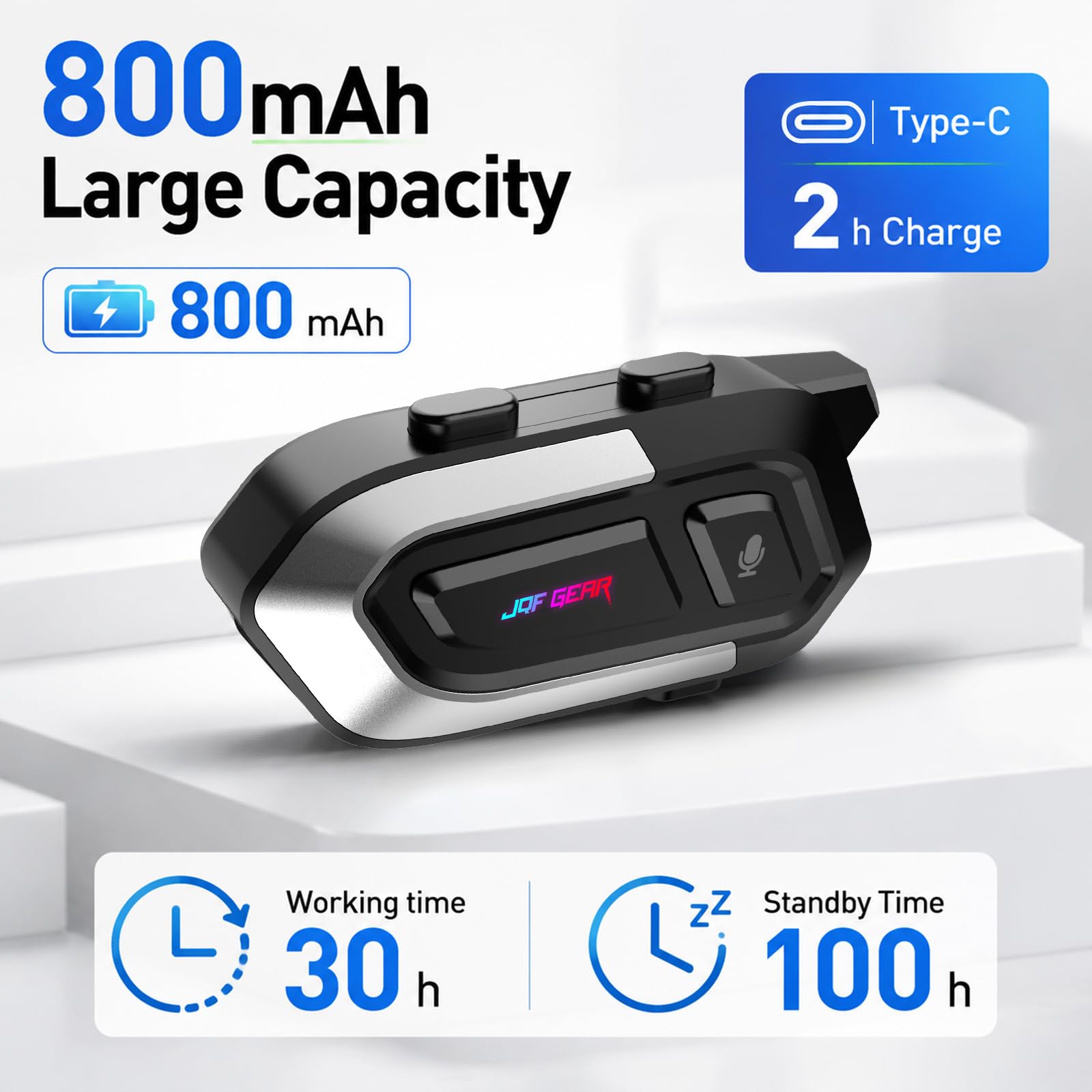 Intercom Moto Bluetooth JW01 SystèMe de Communication Hard Mic | Écouteurs Casque Moto 2 Personnes 1000m BT5.4 IP67 Étanche Réduction Bruit Appels Vocaux et Contrôle Musique