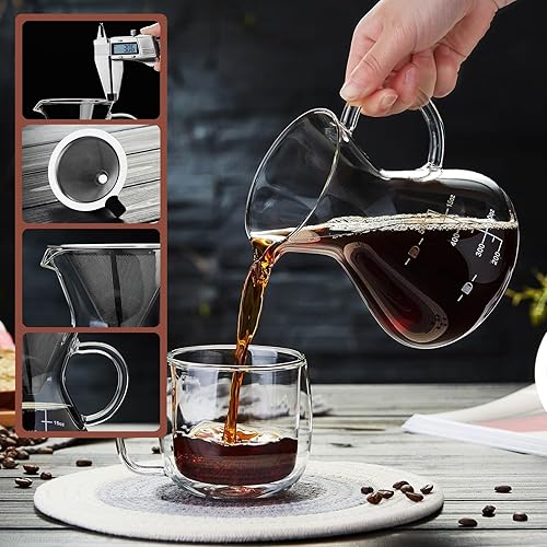 Miniatura 4 de Unbreakable - Cafetera con doble filtro inoxidable de 17 onzas, grueso resistente al calor, gotero de vidrio de borosilicato para verter sobre el