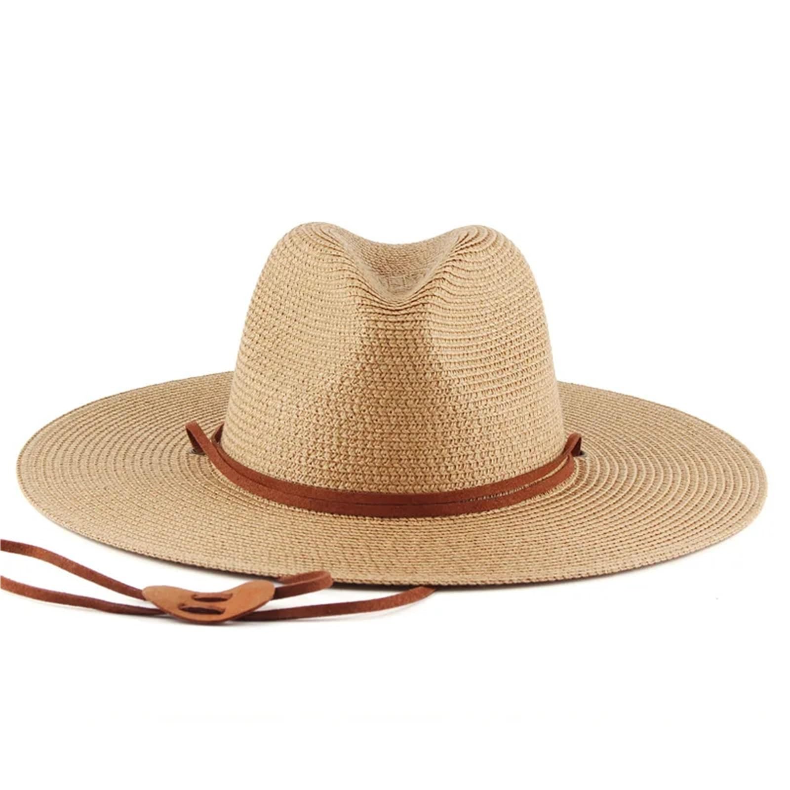 Sombrero de paja ala ancha verano for mujer, sombrero for el sol playa al aire libre, gorra con protección solar viento para Hombres y Mujeres