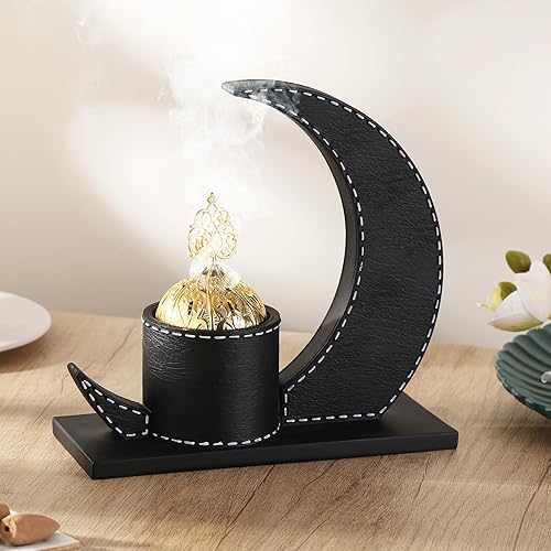 Miniatura 9 de WURUIYANH Quemador de incienso de carbón, quemador de incienso de resina, para yoga, spa y aromaterapia, oficina y decoración del hogar (negro)