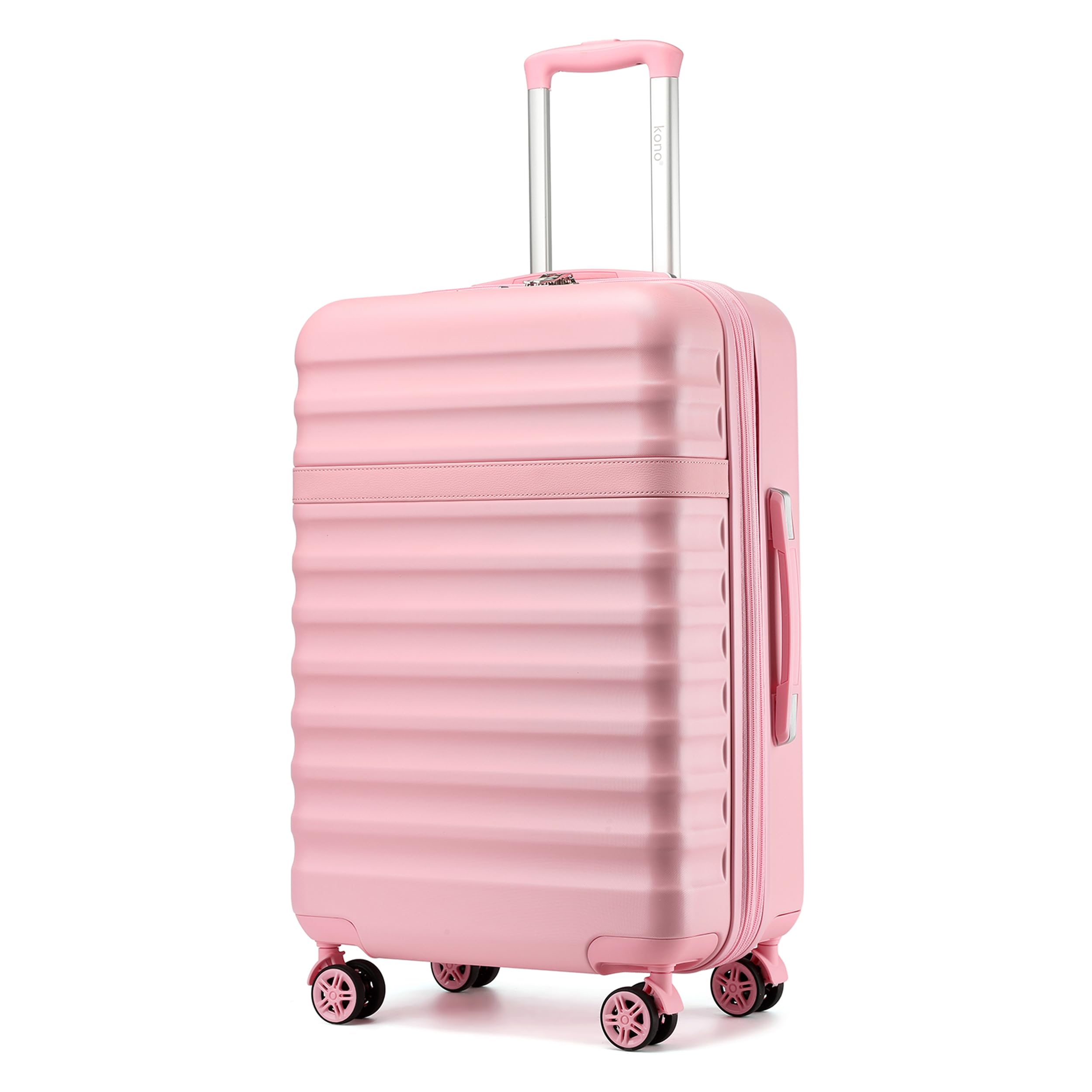 Kono Valise Soute Extensible Léger et Rigide ABS+PC Durable Valise Moyenne avec 4 Roues Silencieuses à 360° et Serrures TSA (Rose,L)