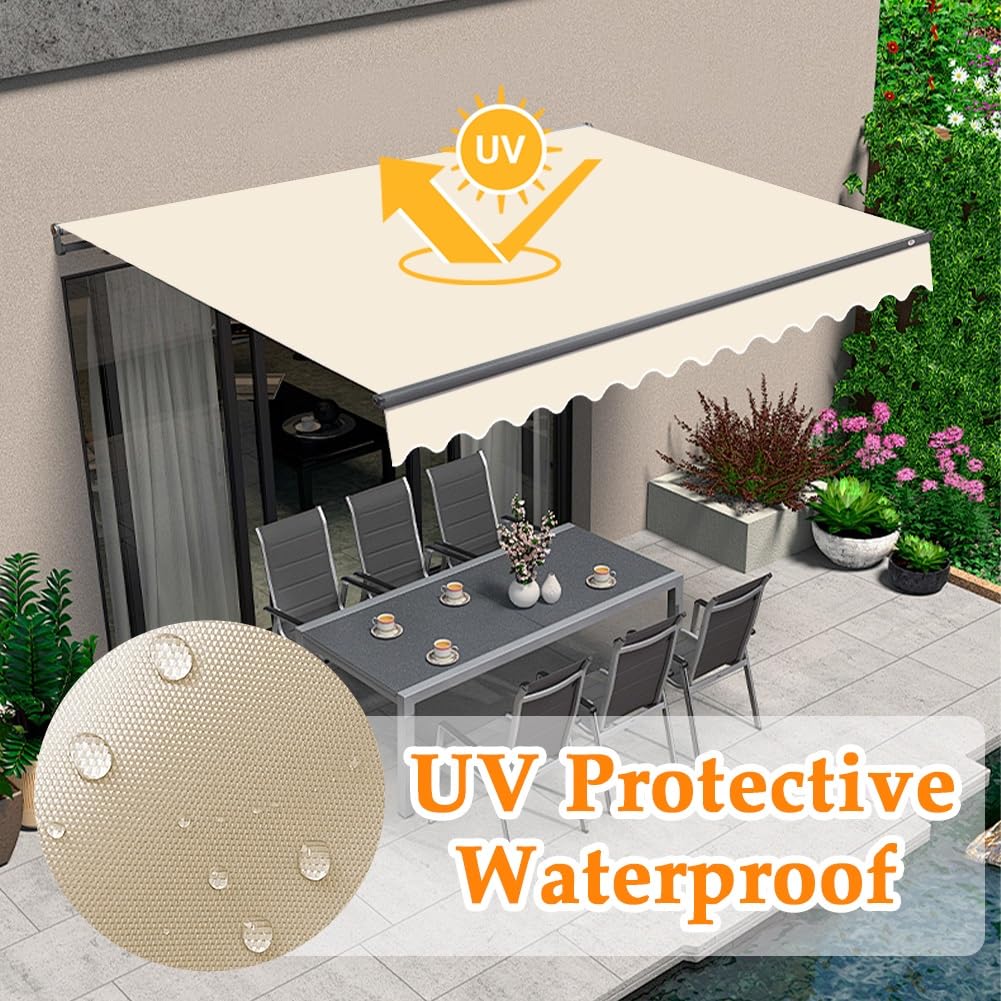 Ausziehbares Sonnensegel für Balkon, Terrasse und Garten, Stoff, erhältlich in 200/250/300/350/400/500/600/700 cm (Beige, B 200 x L 150 cm)